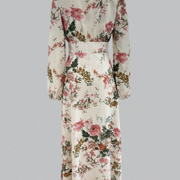 Multicolor Boho Women's Casual Elegant V-Neck Long Sleeve Floral Print Dress - Picture 5 of 8